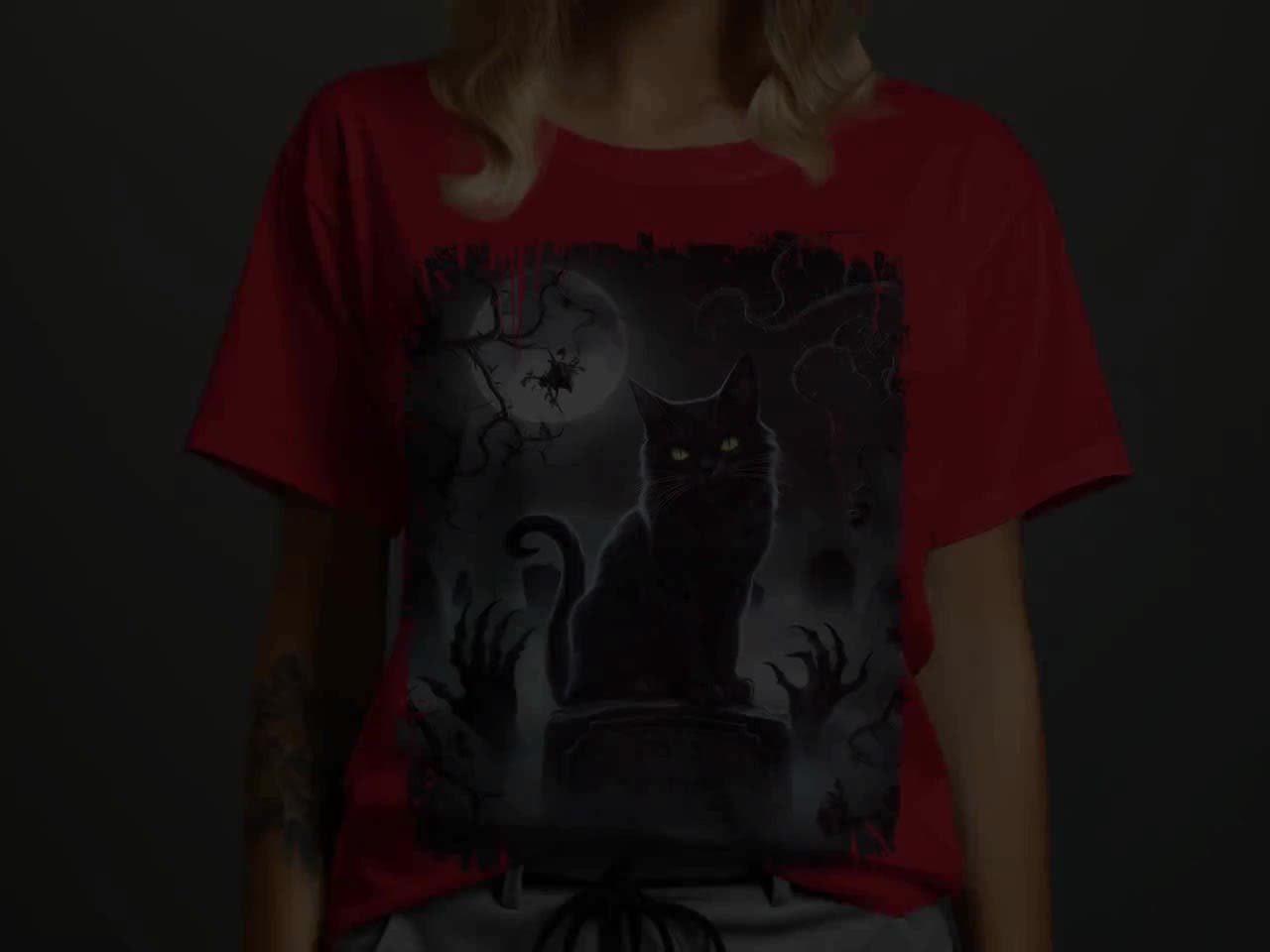 Attends☆Nero Cat Tee Shirt Black Cat T-shirt, Witchy Night Design Tee, Spooky Cat and